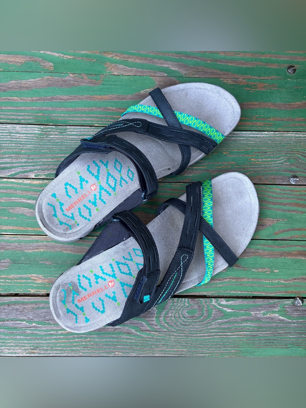 Merrell Terran Cross II Womens Navy Blue Teal Slide Sandals Sz 10 Outdoor